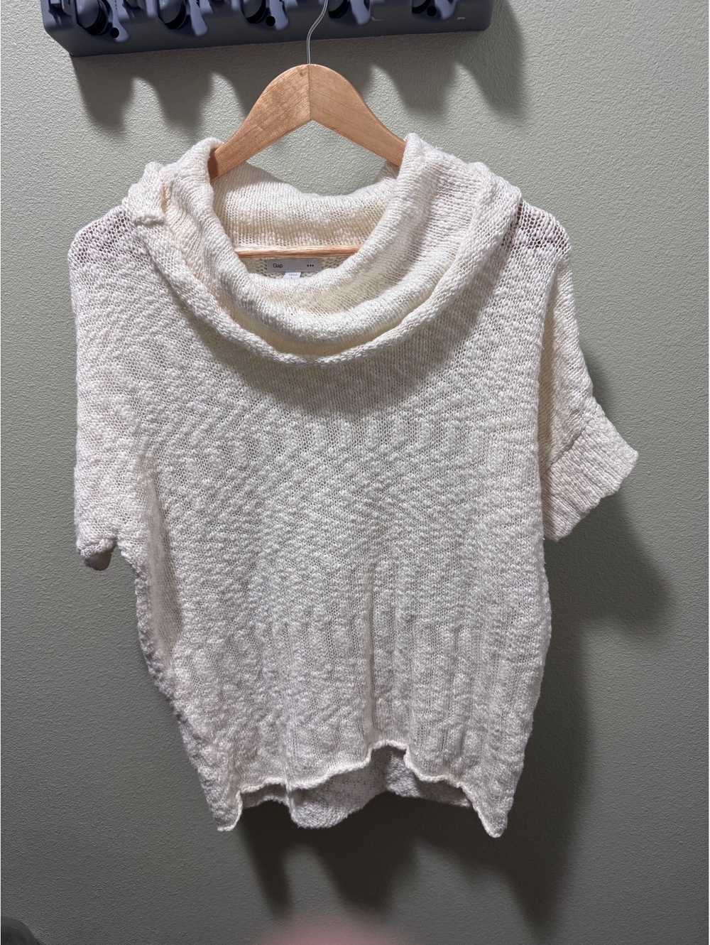 Gap Women’s Cowl Neck Sweater Chalk White 100% Cotton Textured Knit Short Sleeve